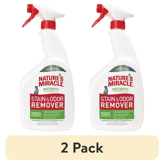 (2 pack) Nature’s Miracle Stain and Odor Remover for Cats, Odor Control Formula, Spray, 32 oz