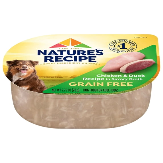 (2 pack) Nature's Recipe Grain Free Chicken & Duck in Savory Broth Wet Dog Food, 2.75 oz Cup