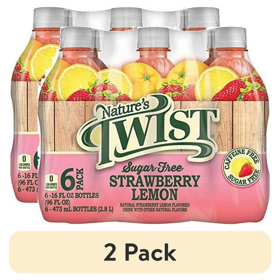 (2 pack) Nature's Twist Sugar Free Strawberry Lemonade 16 oz 6-Bottle Pack - Refreshing Flavor & Smooth Texture