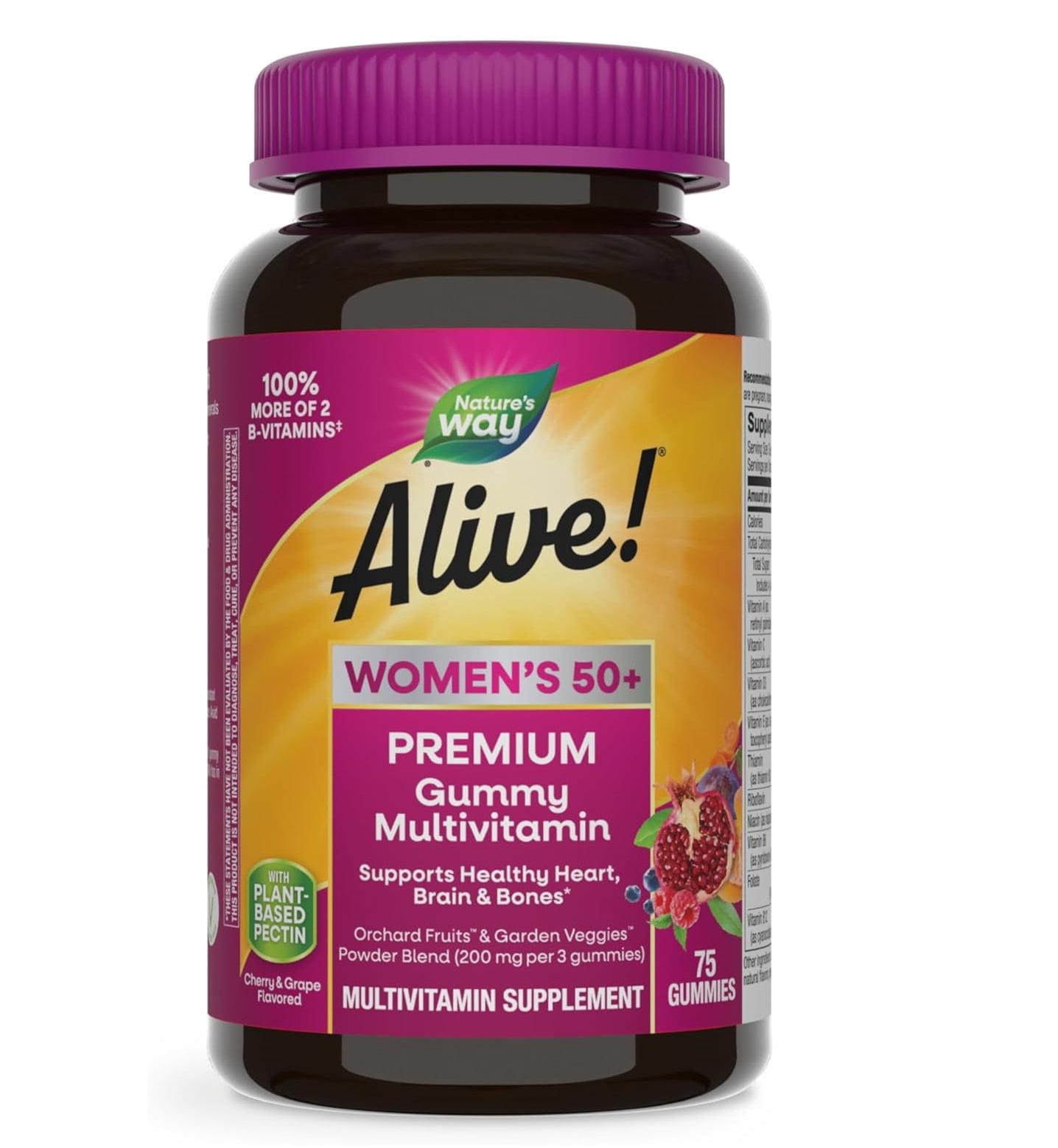 (2 pack) Nature’s Way Alive! Women’s 50+ Premium Gummies Multivitamin, 16 Vitamins and Minerals, Grape and Cherry Flavored Gummies, 75 Gummies