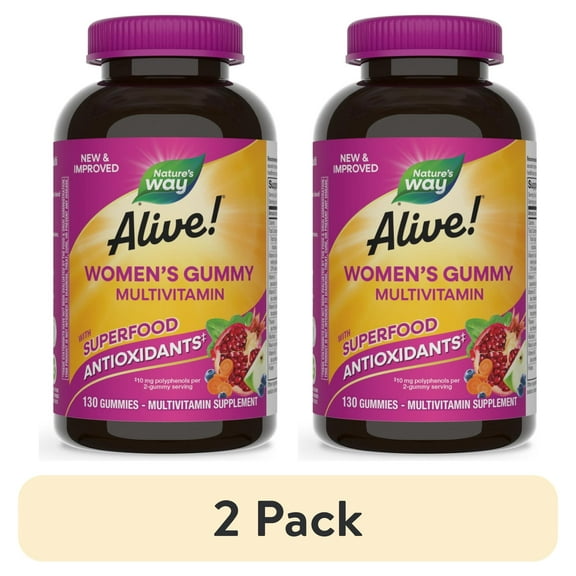 (2 pack) Nature's Way Alive! Women's Gummy Multivitamins, B-Vitamins, Mixed Berry Flavored, 130 Count