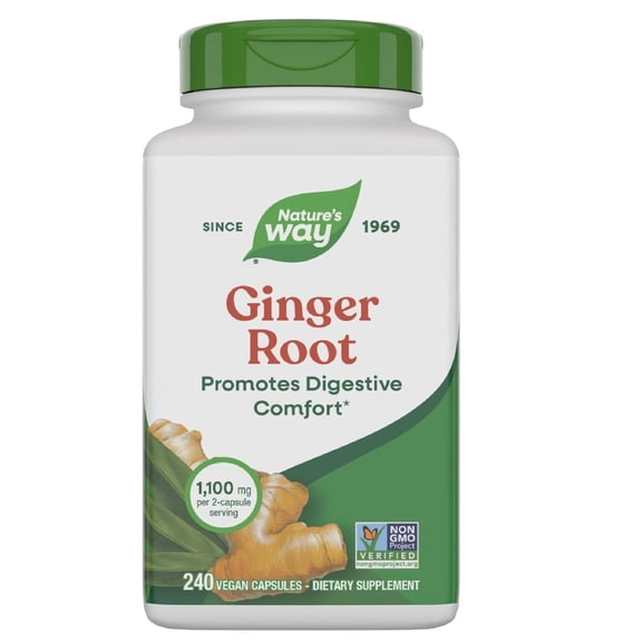 (2 pack) Nature's Way Ginger Root Capsules, Digestive Comfort*, 1,100 mg per 2 Capsules, Unisex, 240 Count