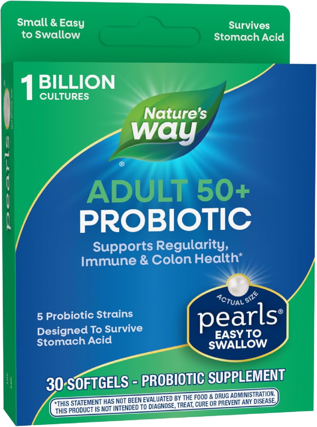 (2 pack) Nature's Way Probiotic Pearls Adults 50+, 1 Billion Cultures, 30 Softgels