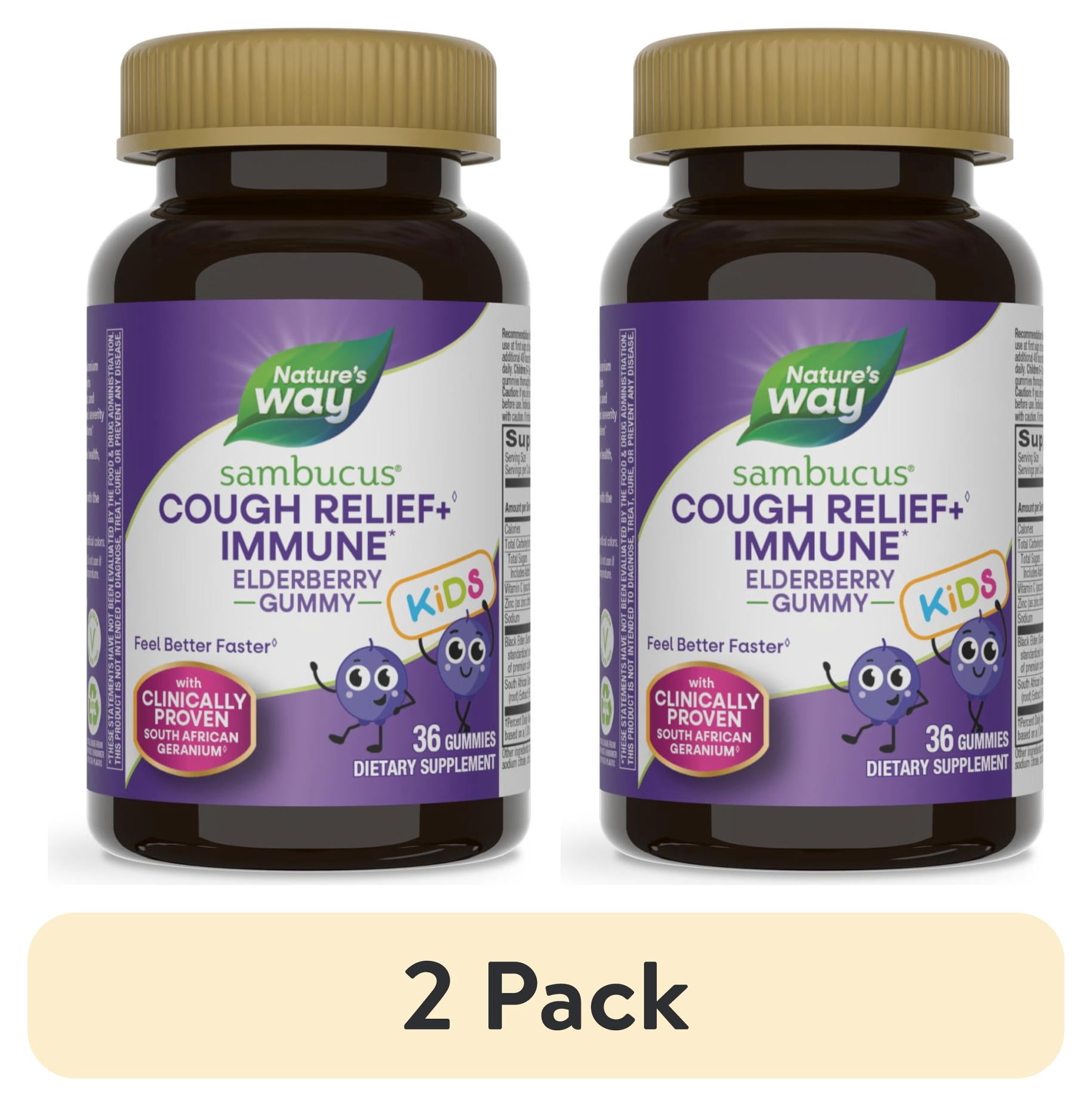 (2 pack) Nature's Way Sambucus Kids Cough Relief +◊ Immune* Gummies, Elderberry Extract & Vitamin C, 36 Count