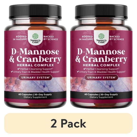 (2 pack) Natures Craft 1000mg D-Mannose & Cranberry Supplement, Urinary Tract & Bladder Health Support, 60 Ct