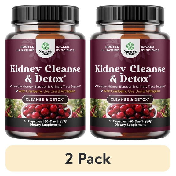 (2 pack) Natures Craft Kidney Support Cranberry Pills for Kidney Cleanse & Urinary Tract Health, 60 Capsules