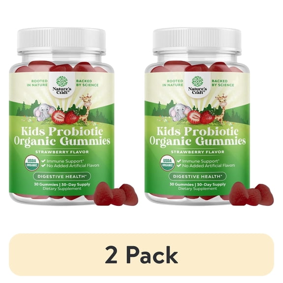 (2 pack) Natures Craft Kids Organic Probiotic Gummies, Immune Booster & Digestive Health Support, 2.5 Billion CFU, 30 Count