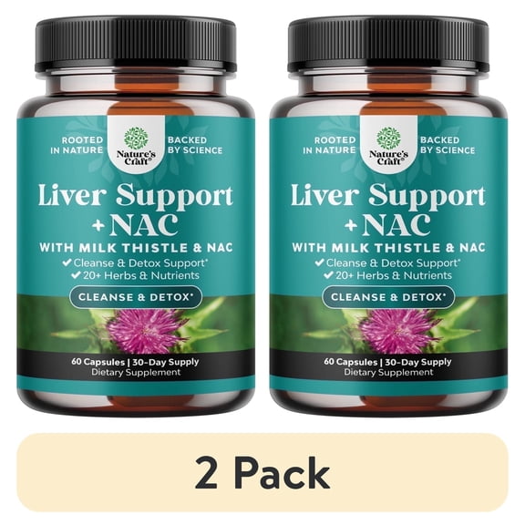 (2 pack) Natures Craft Liver Support Supplement with NAC and Milk Thistle Extract, 60 Capsules