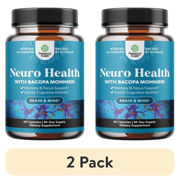 (2 pack) Natures Craft Neuro Health Nootropic Brain Supplement for Memory and Focus Enhancement, 60 Capsules