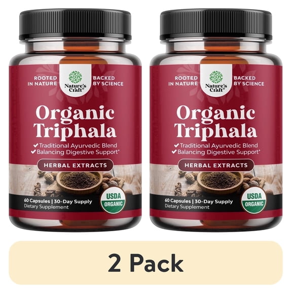 (2 pack) Natures Craft Organic Triphala Complex Supplement for Colon Cleanse & Detox Support, 60 Capsules