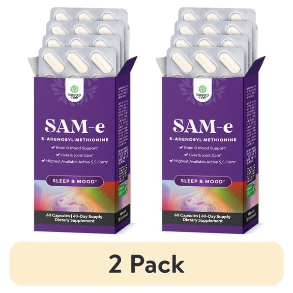 (2 pack) Natures Craft SAM-e Nootropic Brain Supplement, S-Adenosyl Methionine for Sleep and Mood, 60 Count