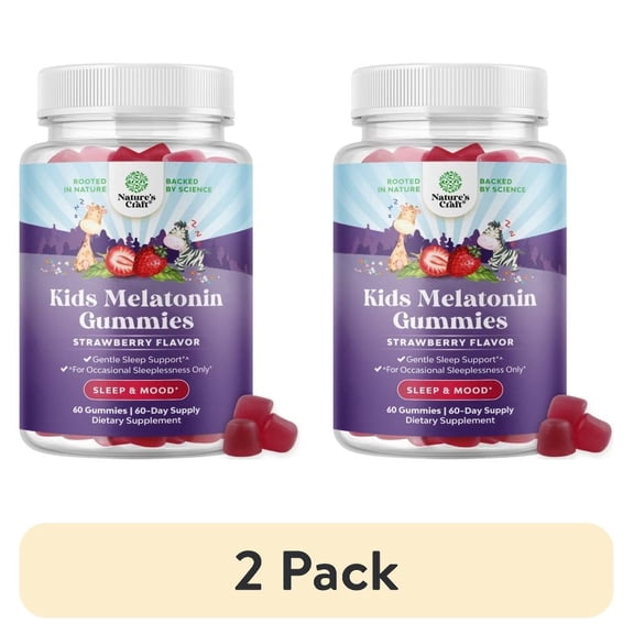 (2 pack) Natures Craft Sleep & Mood Kids Melatonin Gummies, Strawberry Flavor, 60 Count