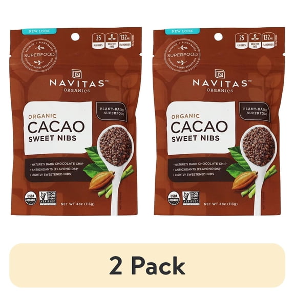 (2 pack) Navitas Naturals Organic Raw Cacao Sweet Nibs, 4 Oz, 1 Count