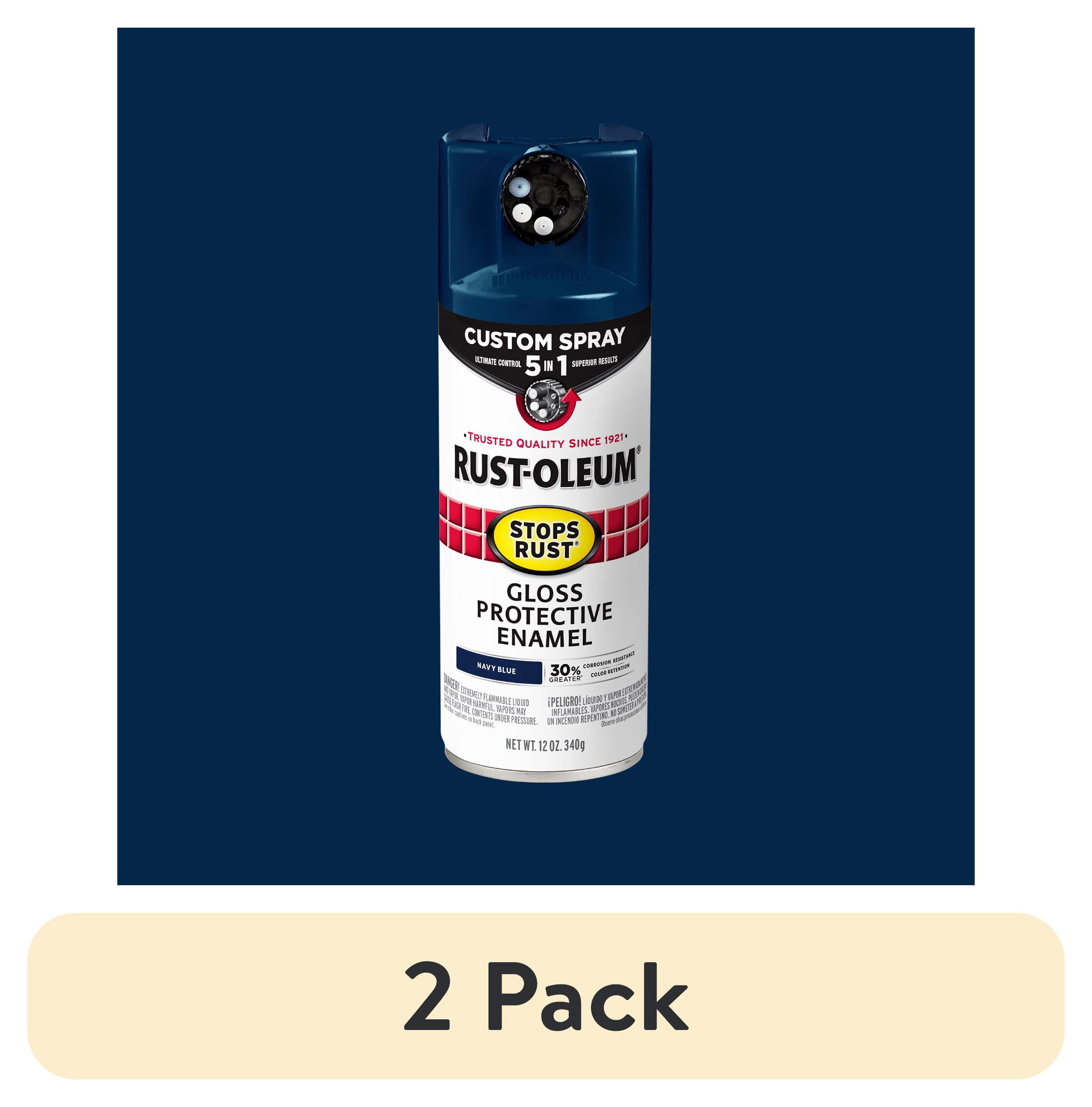(2 pack) Navy, Rust-Oleum Stops Rust Custom Sprays 5 in 1 Gloss Spray Paint-376904, 12 oz