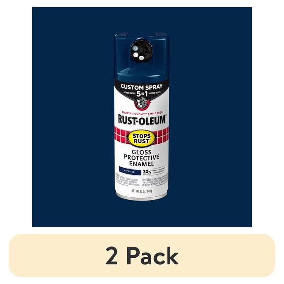 (2 pack) Navy, Rust-Oleum Stops Rust Custom Sprays 5 in 1 Gloss Spray Paint-376904, 12 oz