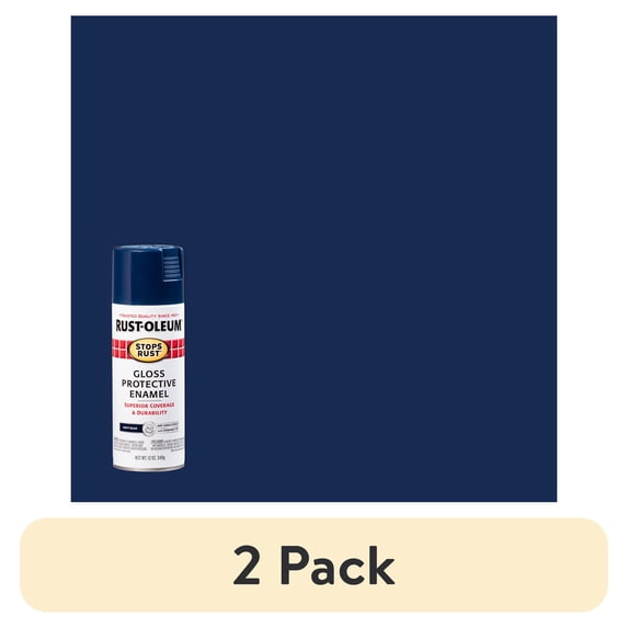 (2 pack) Navy, Rust-Oleum Stops Rust Protective Enamel Gloss Spray Paint-7723830, 12 oz