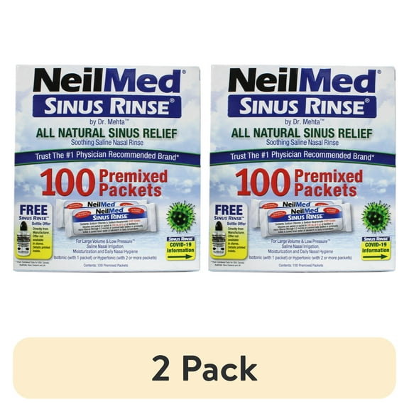 (2 pack) Neilmed Soothing Saline Nasal Sinus Rinse All Natural Relief, 100Ct