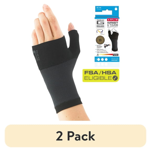 (2 pack) Neo G Airflow Wrist and Thumb Brace Support for Men Women – Wrist Brace Compression Hand Support for Arthritis, Joint Pain Relief, Tendonitis, Sprain - Black - M