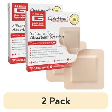(2 pack) Neo G Opti-Heal Silicone Foam Absorbent Dressing, 3 Count - 4x4 FSA/HSA Eligible