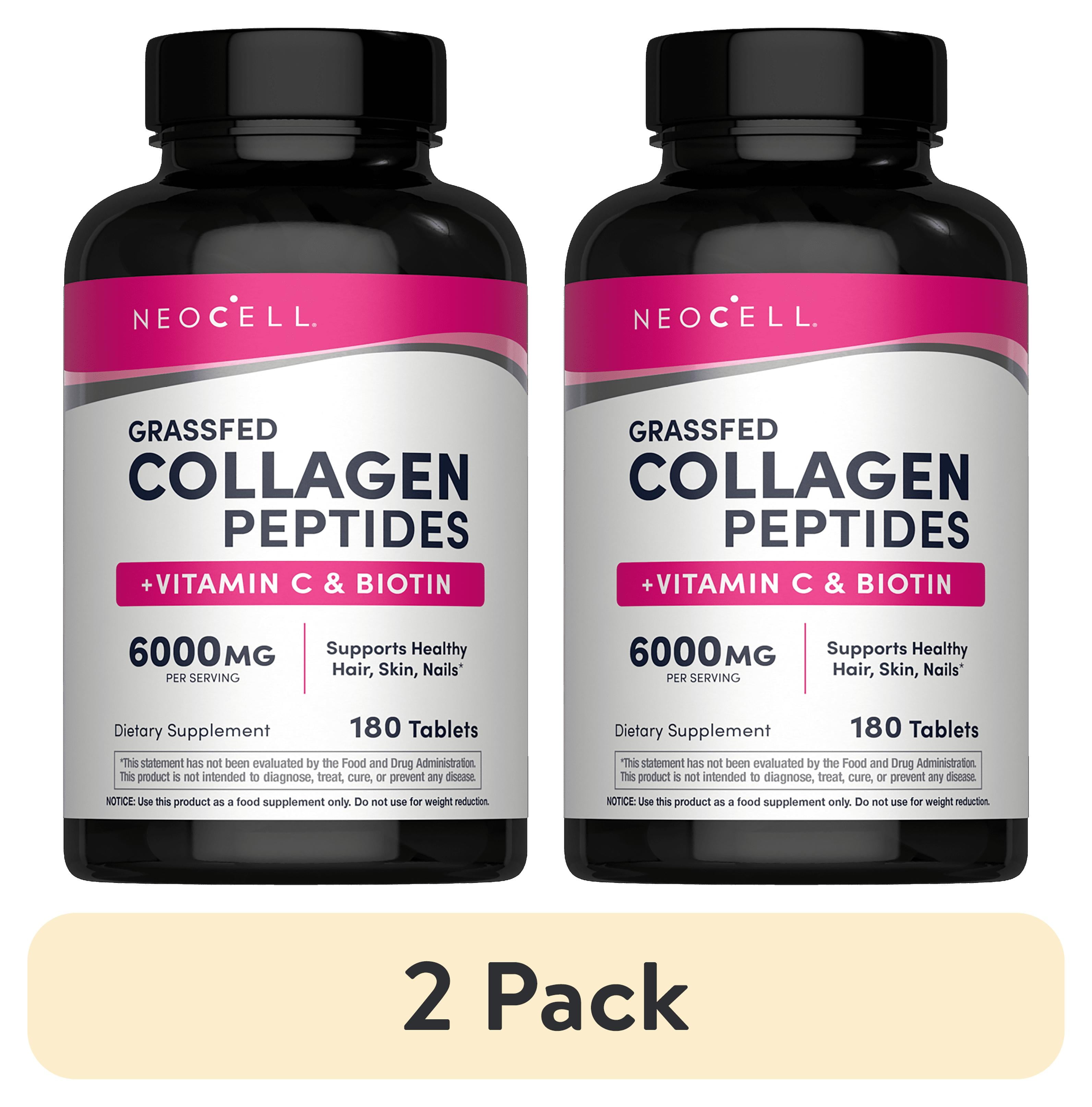 2 pack) Grass fed Collagen with Vitamin C and Biotin | 180 Tablets | Skin, Hair and Nails Supplement | by NeoCell