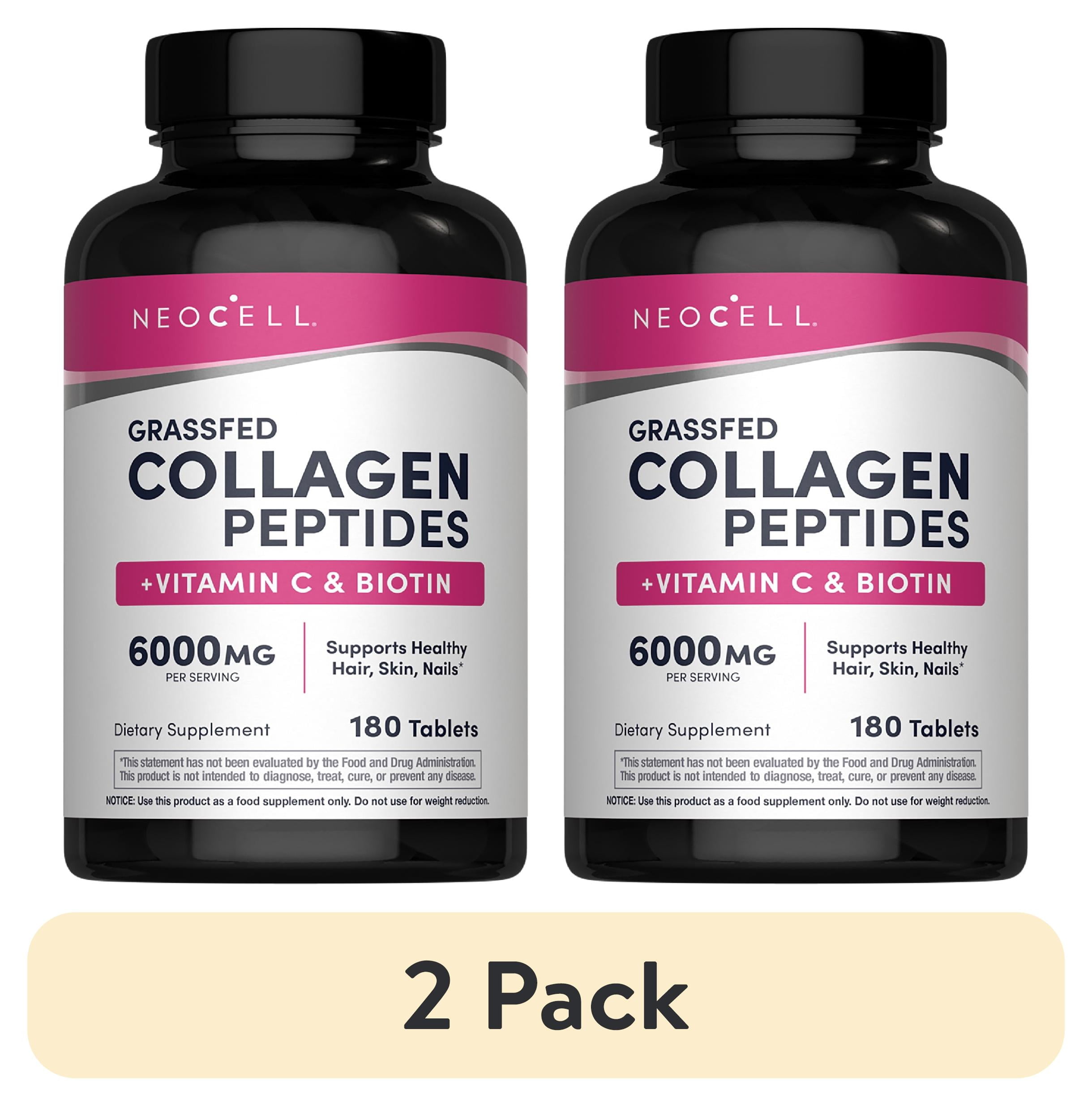 (2 pack) Grass fed Collagen with Vitamin C and Biotin | 180 Tablets | Skin, Hair and Nails Supplement | by NeoCell
