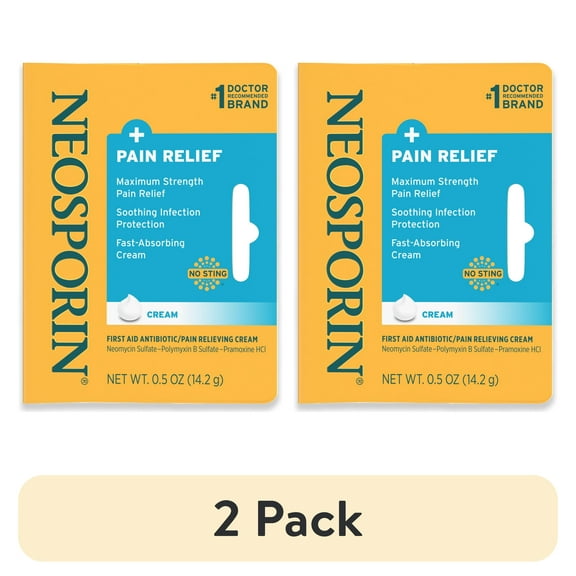 (2 pack) (2 pack) Neosporin + Pain Relief Dual Action First Aid Antibiotic Cream,.5 oz