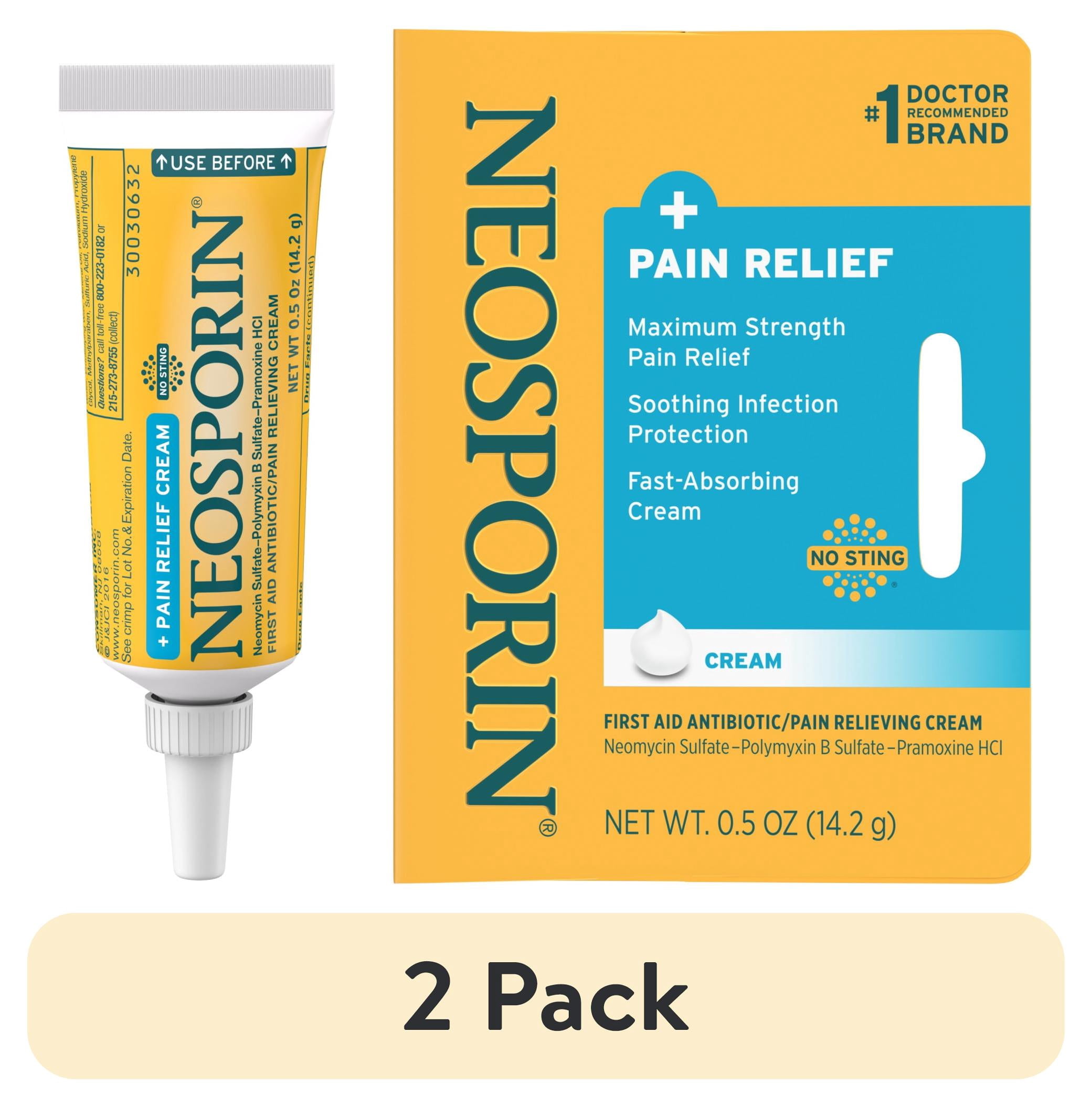 (2 pack) Neosporin + Pain Relief Dual Action First Aid Antibiotic Cream, .5 oz