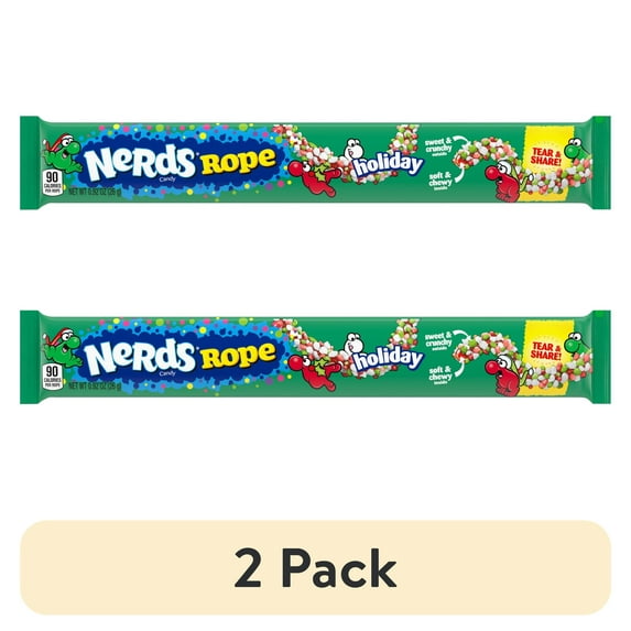 (2 pack) Nerds Holiday Ropes, Individually Wrapped Holiday Candy for Stocking Stuffers, Christmas Candy, Holiday Themed Nerd Ropes Candy Pack, 0.92 Oz