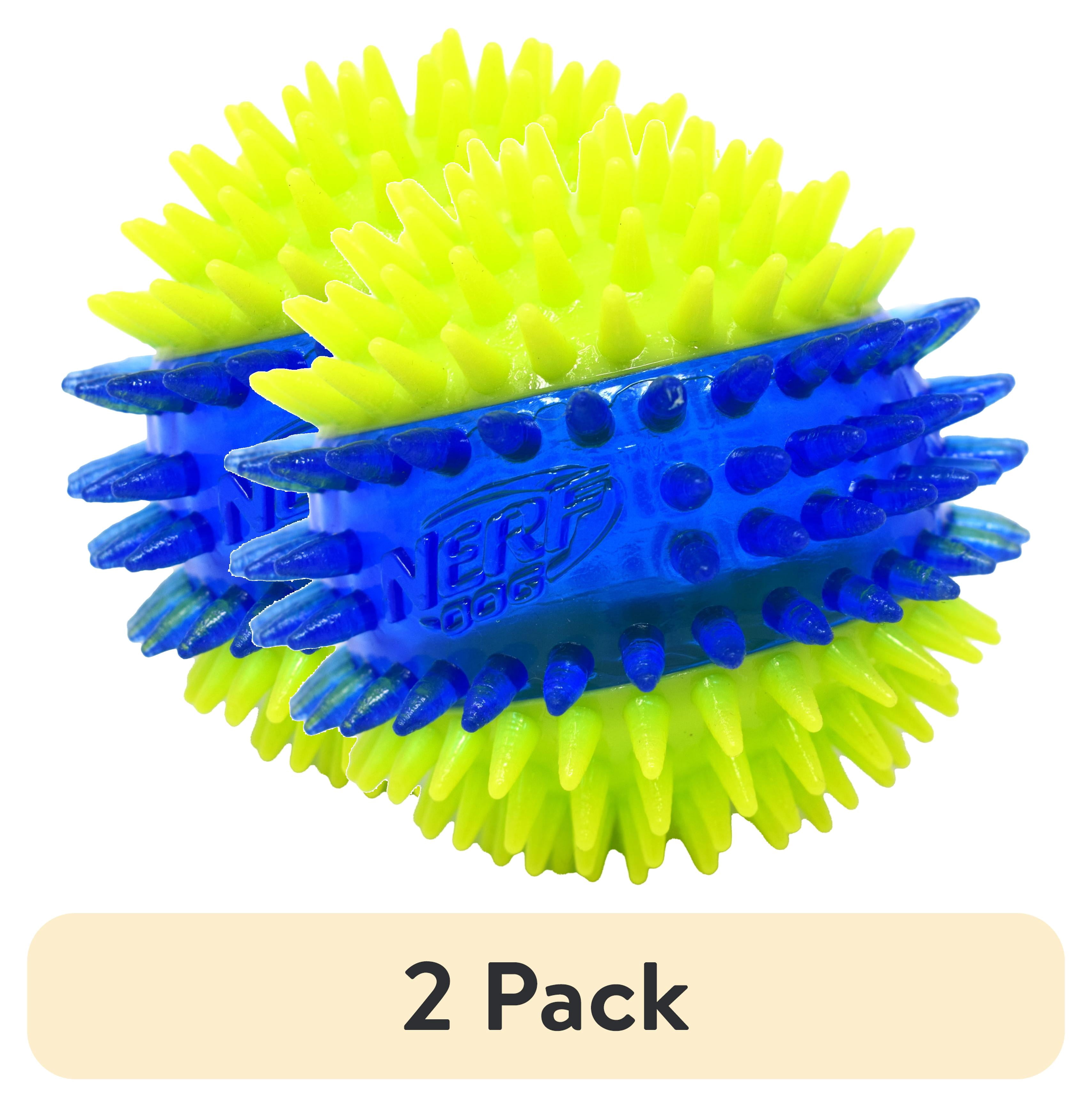 (2 pack) Nerf Dog LED Dental Spikes Light Up Squeak Ball Toy, 2.7 Inch