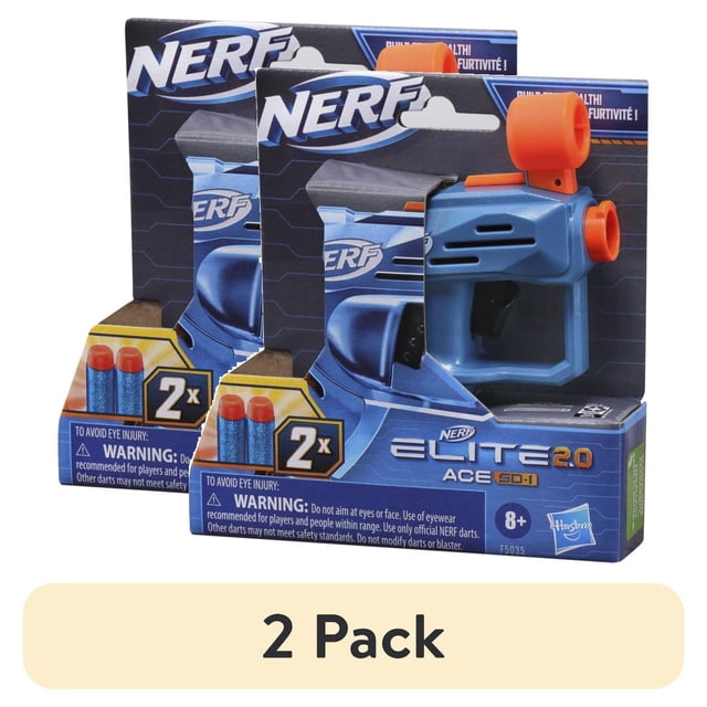 (2 pack) Nerf Elite 2.0 Ace SD-1 Dart Blaster, 2 Nerf Elite Darts, Pull Down Priming, Onboard 1-Dart Storage, Boys and Girls, Ages 8 and up