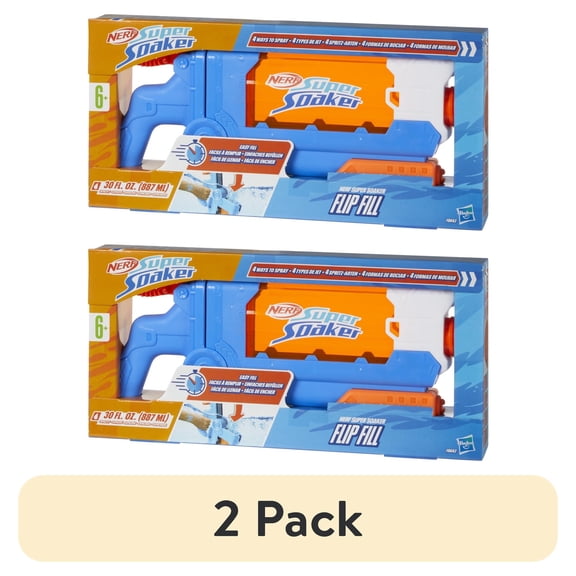 (2 pack) Nerf Super Soaker Flip Fill Water Blaster, Fast Fill, 30 Fluid Ounce Tank, Water Toys