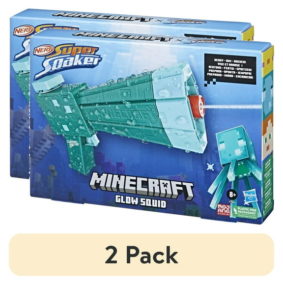 (2 pack) Nerf Super Soaker Minecraft Glow Squid Water Blaster, Minecraft Dungeons Squid Mob Design