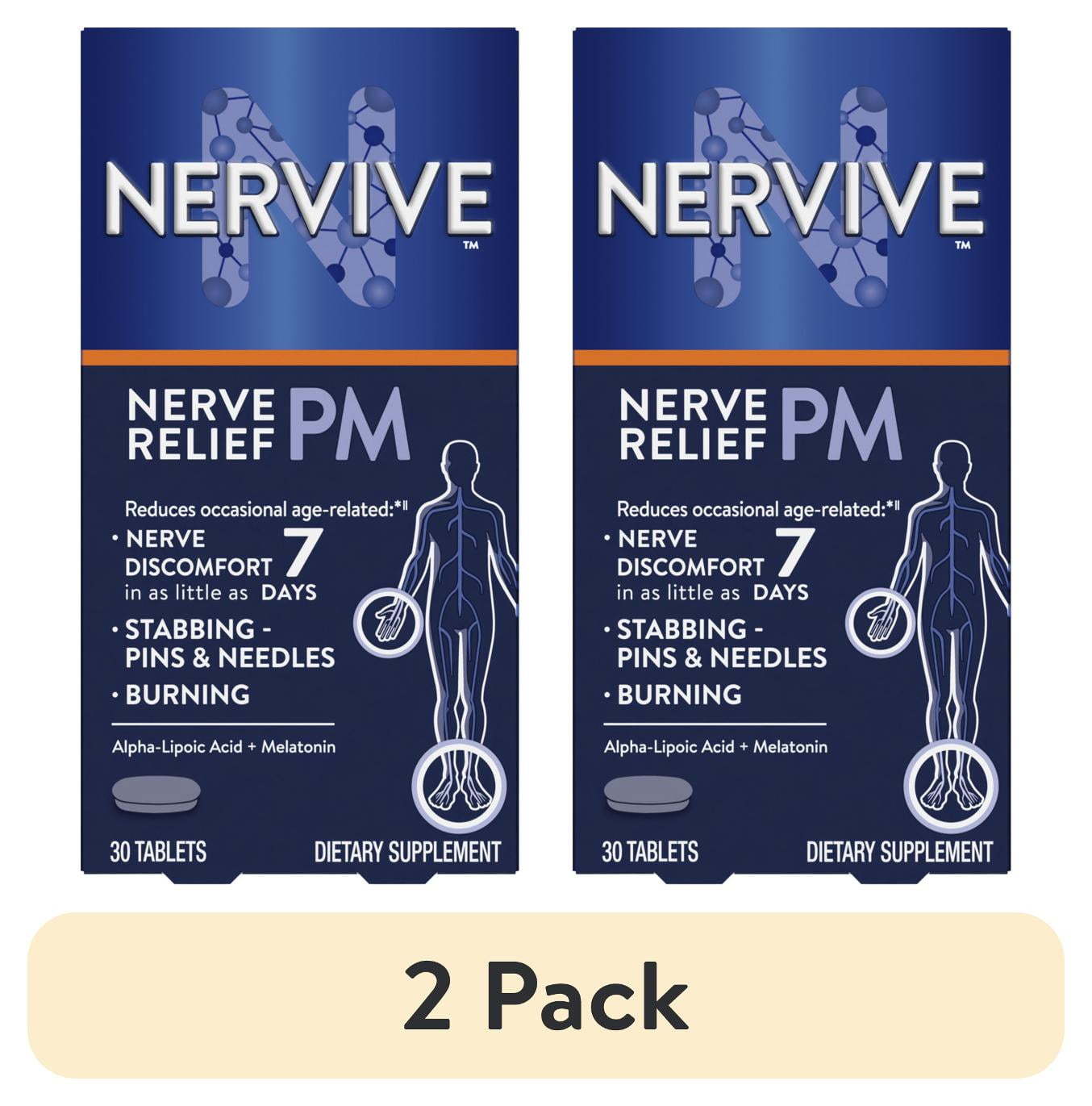 (2 pack) Nervive PM Nerve Relief Tablets, Nighttime Nerve Pain Relief with Vitamin B12 and ALA, 30 Count