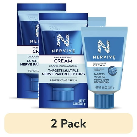 (2 pack) Nervive Topical Pain Relief Cream, Numbing Lidocaine for Nerve Pain Relief in Hands and Feet, 3 oz