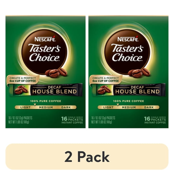 (2 pack) Nescafe Decaf Taster's Choice, Light Medium Roast Instant Coffee Packets, 16 Count