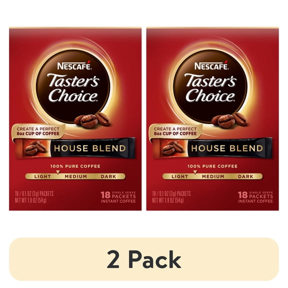 (2 pack) Nescafe Taster's Choice, House Blend Light Medium Roast Instant Coffee, 1 box (18 packets)