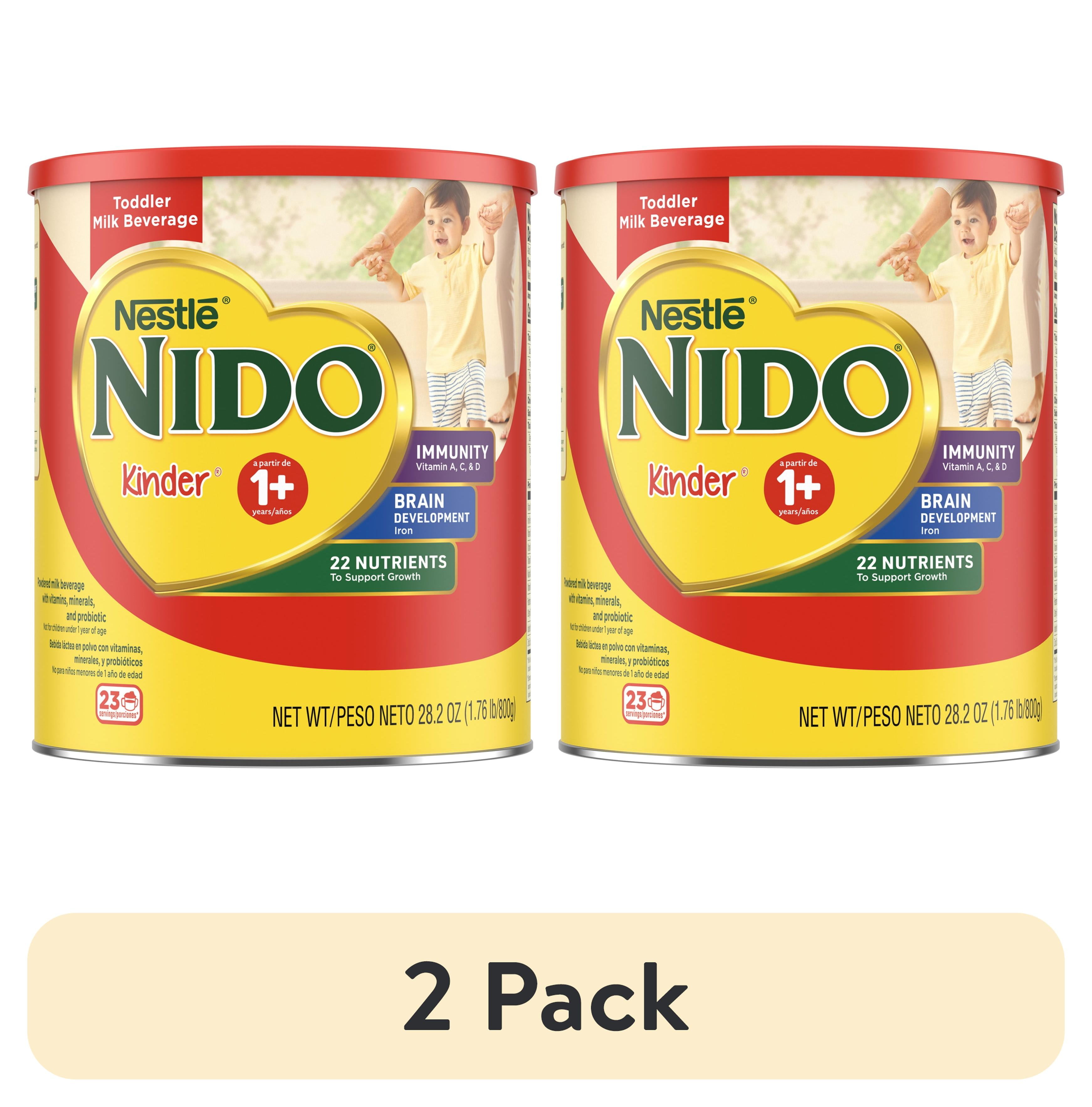 (2 pack) NIDO Kinder 1+ Powder Beverage Mix, Immunity Toddler Milk with Vitamins A, C, D, Iron to Support Growth, 28.2 oz Canister