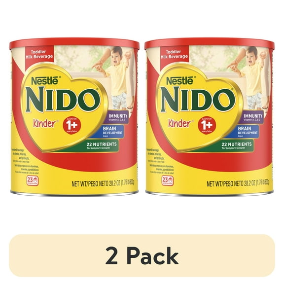 (2 pack) NIDO Kinder 1+ Powder Beverage Mix, Immunity Toddler Milk with Vitamins A, C, D, Iron to Support Growth, 28.2 oz Canister