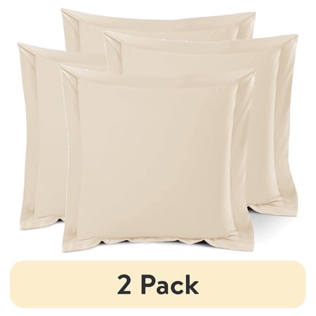 (2 pack) Nestl Pillow Sham Set of 2, Premium 1800 Series Double Brushed Bed Pillow Cases, Beige Cream, Euro 26" X 26"