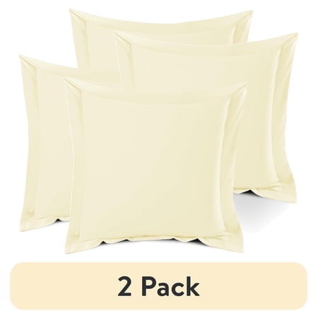 (2 pack) Nestl Pillow Sham Set of 2, Premium 1800 Series Double Brushed Bed Pillow Cases, Vanilly Yellow, Euro 18" X 18"