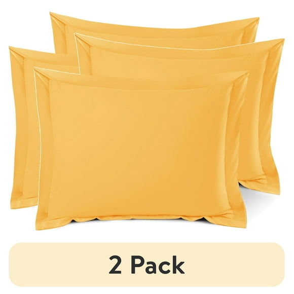(2 pack) Nestl Pillow Sham Set of 2, Premium 1800 Series Double Brushed Bed Pillow Cases, Yellow, Standard 20" X 26"