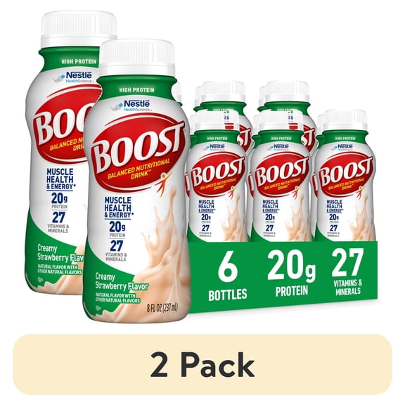 (2 pack) Nestle Boost High Protein Balanced Nutritional Drink Creamy Strawberry 8 oz Bottle 6 Ct