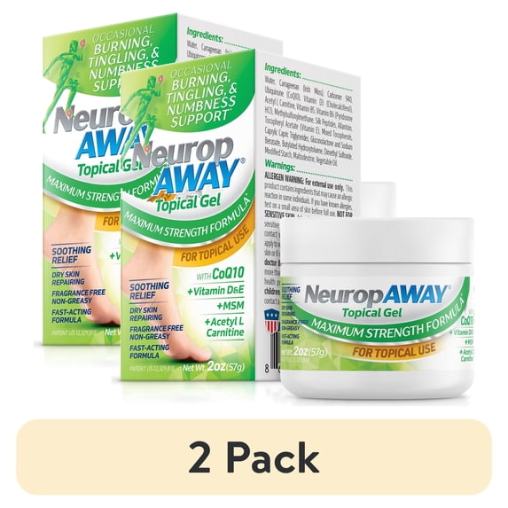 (2 pack) Neuropaway Maximum Strength Gel 2oz; Patented formula for the support of tingling, burning, and numbness in hands and feet.