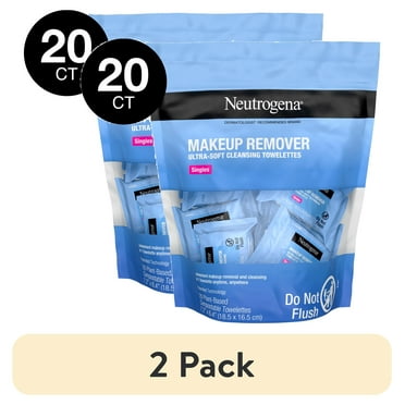 (2 pack) Neutrogena Cleansing Makeup Remover Wipes, Individually Wrapped, 20 Ct