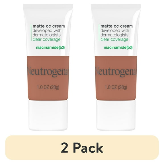 (2 pack) Neutrogena Clear Coverage Flawless Matte CC Cream, Amber, 1 oz