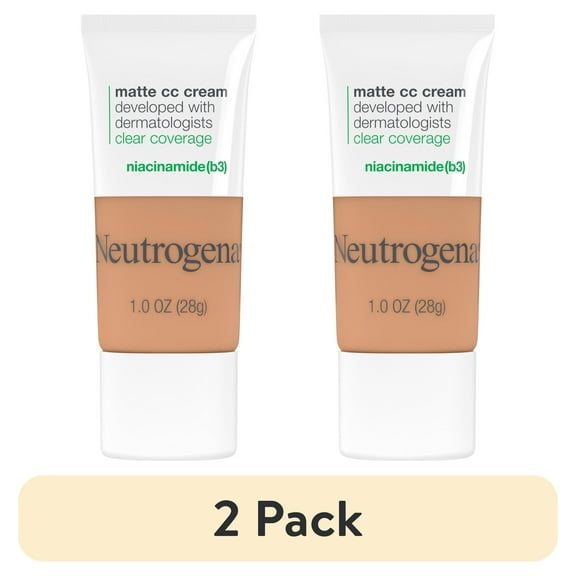 (2 pack) Neutrogena Clear Coverage Flawless Matte CC Cream, Wheat, 1 oz