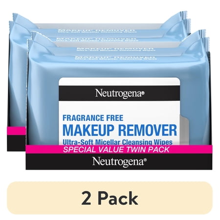 (2 pack) Neutrogena Makeup Remover Wipes Fragrance Free, 2 PK 25 Count