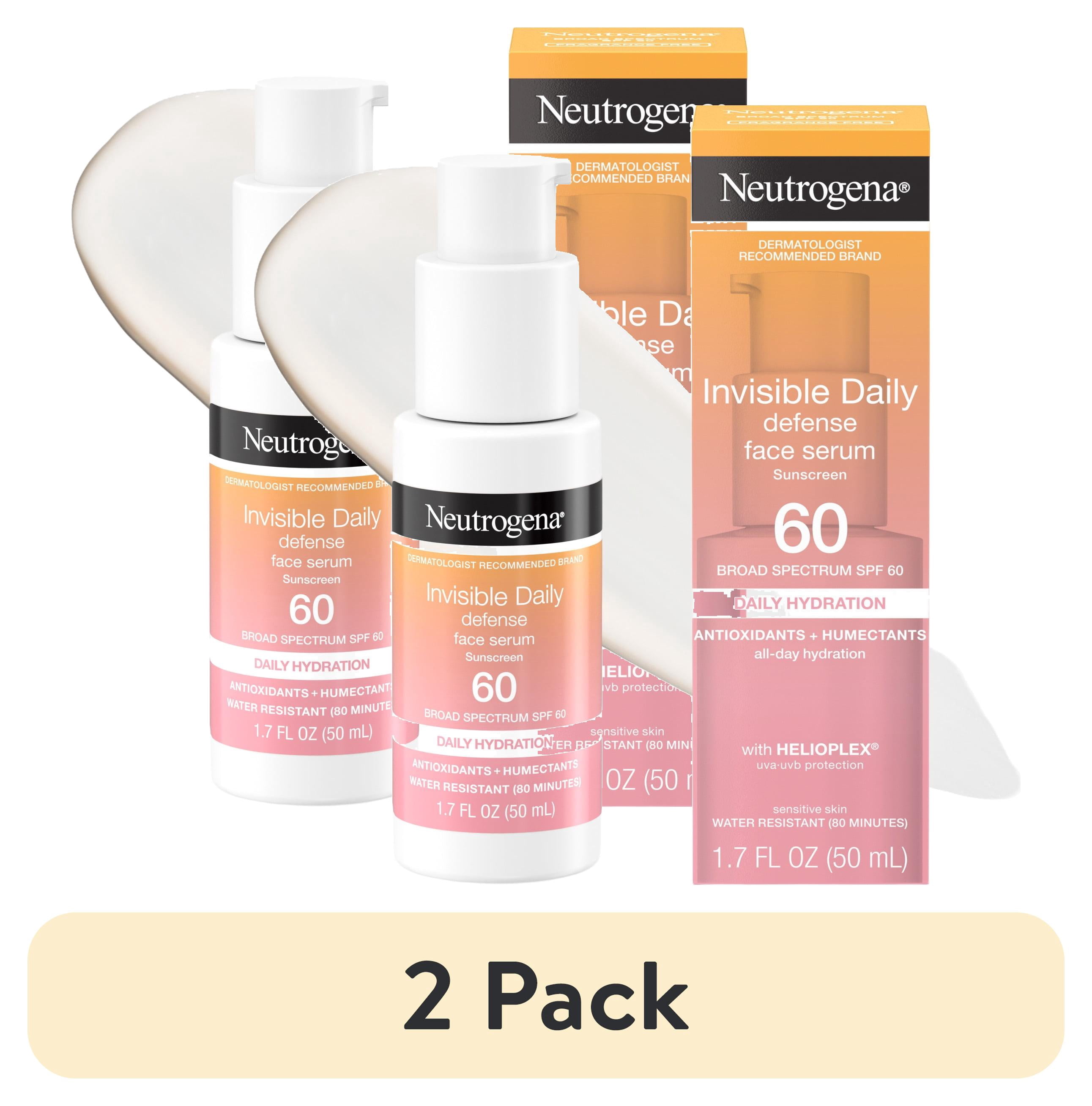 (2 pack) Neutrogena Invisible Daily Defense Face Serum Sunscreen with SPF 60+, 1.7 Fl oz