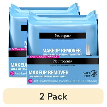 (2 pack) Neutrogena Makeup Remover Wipes and Face Cleansing Towelettes, 25 Count, (2 Pack)