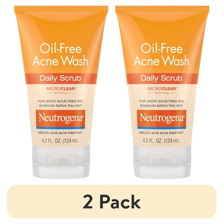 (2 pack) Neutrogena Oil-Free Face Scrub, Salicylic Acid Acne Face Wash & Acne Treatment, 4.2 fl oz